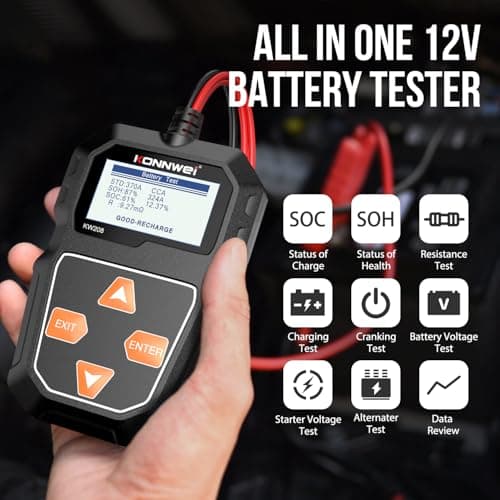 KONNWEI KW208 12V Car Battery Tester, Battery Load Tester Automotive 12V Alternator Starter Tester Digital Auto Battery Analyzer Charging Cranking System Tester for Car Truck Marine Motorcycle Boat - Thumbnail 2