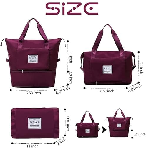 Large Capacity Foldable Travel Bag, Sports Shoulder Bag, Duffel Bag, Wet and Dry Separation, Waterproof Oxford Fabric(Deep Purple, Large) - Thumbnail 5