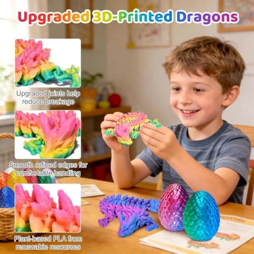 FUN LITTLE TOYS 12 Pack 3D Printed Dragon Eggs with Articulated Dragons, 12 No-Duplicate Colors, Non-Candy Easter Egg Hunt Fillers, Basket Stuffers, Party Favors & Classroom Prizes for Kids - Thumbnail 3