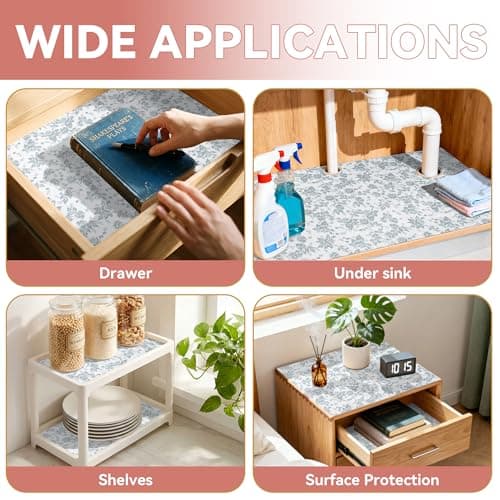 RAY STAR 18 x 8 Inch Shelf Liner for Kitchen Cabinets, Non-Adhesive Cabinet Liner Washable, Drawer Liner for Dresser Non-Slip Bathroom [Silver Wisteria Mist] - Thumbnail 6