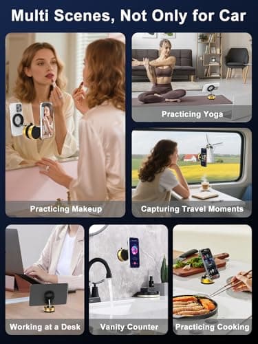 Bensejk Vacumm Magnetic Phone Holder | Car Phone Holder for iPhone with Magsafe【Nano Glue& Suction Cup & Strong Magnet & 360°Adjustment】 Apple Phone Mounts of Car Accessories(Golden) - Thumbnail 6