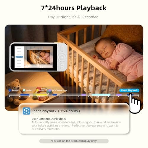 Ellie Pro Baby Monitor with Camera and Audio,5'' IPS 2K UHD Resolution,6000mAh Battery, Remote Pan-Tilt-5X Zoom, 2-Way Talk,No WiFi, Night Vision, Virtual Fence 24hr Play Back and 1000ft Range - Thumbnail 4