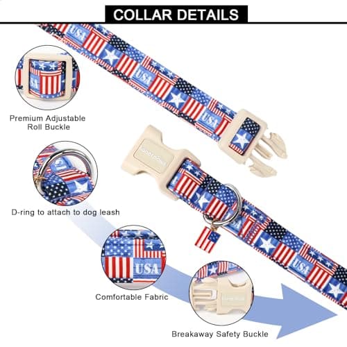 Lionet Paws Summer Dog Collar- Cute 4th of July Dog Collars with America Flag Pattern and Plastic Buckle, Light Adjustable Dog Collars for Medium Dogs - Thumbnail 2