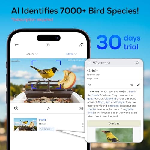 wansview Bird Feeder with Camera-Smart Bird Feeders for Outdoors Solar Powered, Birdhouse with Cam & Alert, 2K HD Live Video, AI Identify Species, Gifts for Mom & Bird Lovers, F1, Brown, 2.4G WiFi - Thumbnail 2