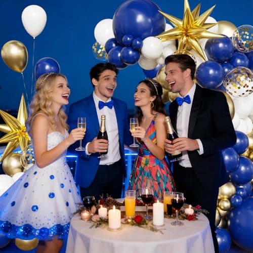 Navy Blue White Gold Balloon Arch Kit, 2026 Graduation Decorations, 130Pcs Blue Gold White Balloons with Foil Star Confetti Balloons for College High School Graduation Decorations Class of 2026 - Thumbnail 6
