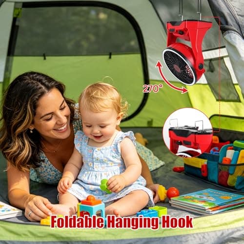 Cordless Battery Operated Fan Compatible with Milwaukee M18 18V Battery, 10in Portable Rechargeable Fan Variable Speed Hanging Hook Up to 4.5 Hrs Runtime for Camping, Jobsite, Outdoor(NO Battery) - Thumbnail 2