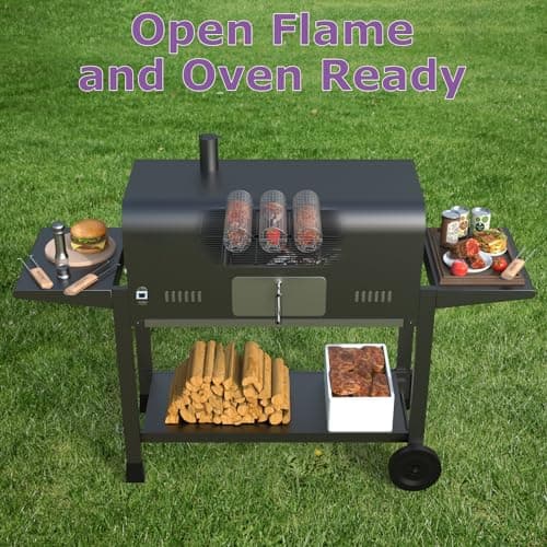 GAUYEBY Rolling Grill Basket, Grill Baskets for Outdoor Grill, REMOVABLE HANDLE, Anti-Scorch Stainless Steel BBQ Net Tube for Meat, Shrimp, Vegetables, Grill Accessories, Gifts for Dad, Husband (Round) - Thumbnail 3