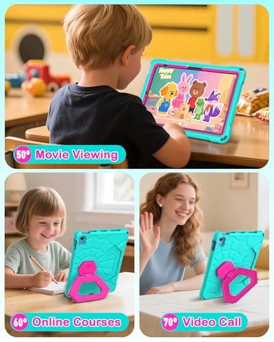 YIHE Shockproof Kids Case for iPad (A16) 11th Generation 11 Inch 2025/ iPad 10th Generation 10.9 inch 2022, Durable Protective Cover with Built-in Screen Protector & Stable Stand, Cyan Pink - Thumbnail 4