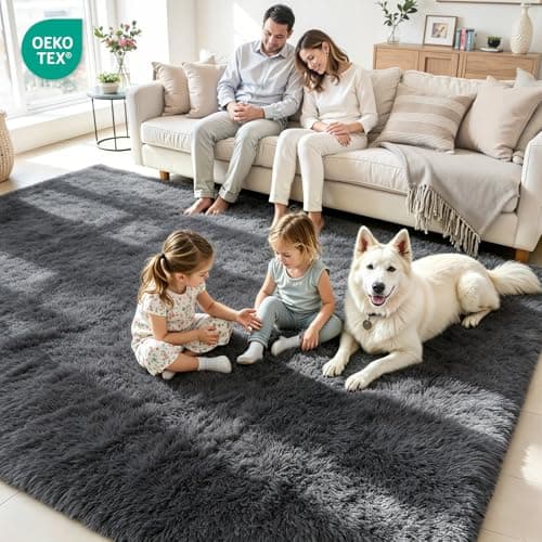 5x7 Area Rug for Living Room, Ultra Soft Fluffy Grey Rugs for Bedroom, Non Slip Large Shag Carpet, Fuzzy Plush Nursery Rug, Thick Washable Indoor Floor Carpets for Kids Office Dorm Home Decor - Thumbnail 4
