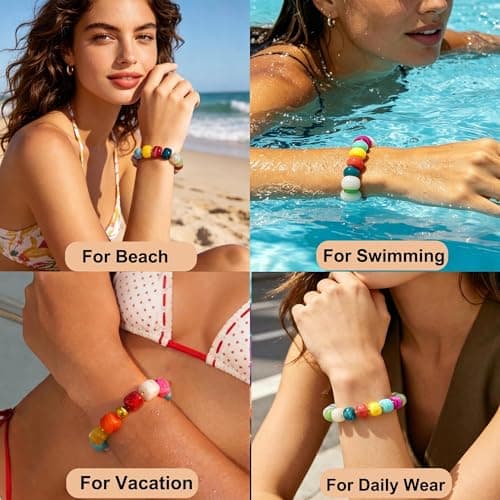 chorfla Beaded Bracelets for Women for Women, Boho Chunky Resin Elastic Stretch Bracelet, Vibrant Summer Beach Jewelry Gift - Thumbnail 4