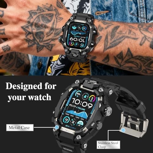 Deczone Band with Rugged Case Compatible with Apple Watch Bands 46mm (Series 11 10), Sport iwatch Bands Protective Bumper Cover for Men (46mm Titanium) - Thumbnail 3