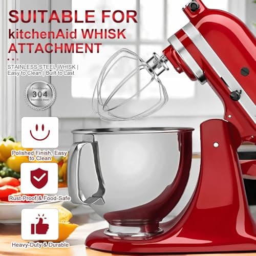 6-Wire Whip Attachment Fits KitchenAid Tilt-Head Stand Mixer Replace K45WW, Stainless Steel, Egg Heavy Cream Beater, Cakes Mayonnaise Whisk - Thumbnail 3