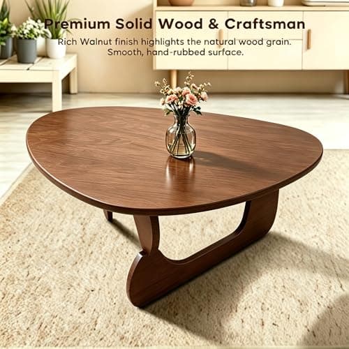 Modern Solid Wood Coffee Table, Unique Triangle Center Table for Living Room,35.4" x 22.8" x 16.5" Walnut - Thumbnail 6