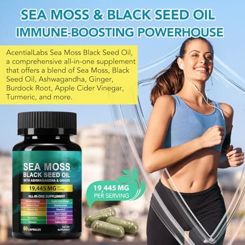 Sea Moss Black Seed Oil Ashwagandha Turmeric Bladderwrack Burdock Root Capsule with Chlorophyll,Elderberry,Manuka,Dandelion,Ginger,Vitamin C Vitamin D3,Immunity & Energy Support, 60 Counts - Thumbnail 3