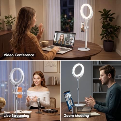 8 inch Desk Ring Light with Stand, Adjustable Zoom Lighting for Computer, Circle Light for Video Conference, Zoom Calls, Virtual Meeting, Video Recording, Streaming, Podcast - Thumbnail 2