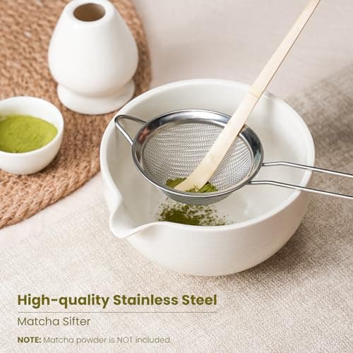 Matcha Whisk Set, Ceramic Bowl Matcha Kit & Handcrafted Bamboo Chasen, Complete 5 Pcs Matcha Set Whisk and Bowl, Stainless Steel Sifter, Bamboo Scoop & Holder for Matcha Lovers - Thumbnail 4