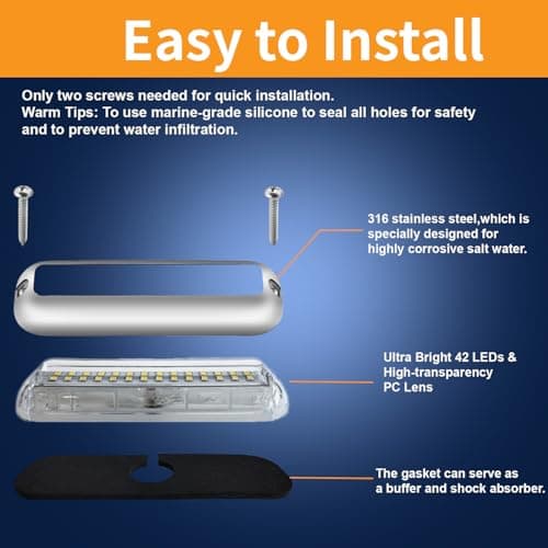 Marine LED Boat Lights, 5.12Inch 2000LM 42LED Waterproof Transom Light, Surface Mount Designed for Yachts, Sailboat, Pontoon, Transom, Boat Deck Light Stern Lights (White 2PCS, 10-30V, IP68) - Thumbnail 5
