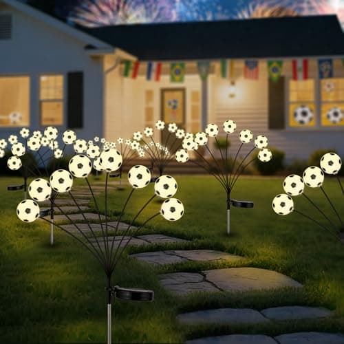 SPRKLINLIN Solar Football Garden Lights – Swaying LED Solar Lights Outdoor for World Cup Decor, Outdoor Waterproof Patio & Yard Lights with Flexible Wire & Heavy Base, Warm White (2 Pack) - Image 1