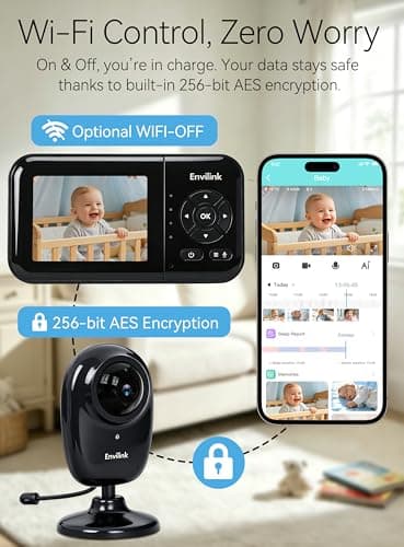 Envilink No WiFi Baby Monitor, 2 Cameras 1080P High Definition Screen, Baby Monitor with Camera and Audio, Night Vision, 2-Way Talk, VOX, 5 Lullabies, 1200ft Long Range 2.8" LCD Display for Home Use - Thumbnail 2