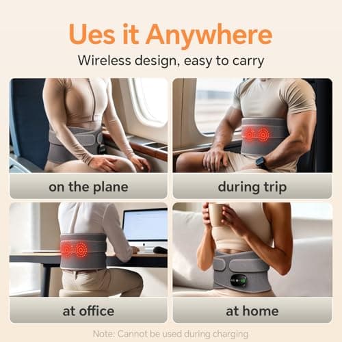 Heating Pad for Back, Lumbar Massager, Heated Waist Belt Wrap, Lower Back Pad with Heat Vibration 3 Levels Adjustable, 180 mins Battery, Cordless Portable, Touchscreen Control - Thumbnail 6
