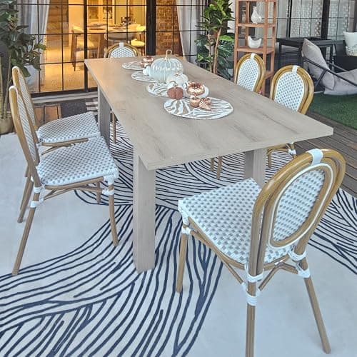 PURPLE LEAF Patio Dining Chair Set of 2 Outdoor French Aluminium Frame in Bamboo Finish with White & Gray Woven Rattan for Indoor Kitchen Deck Bistros Cafe Restaurant - Thumbnail 3