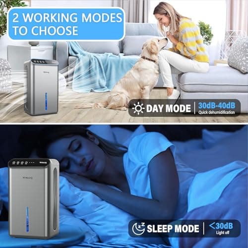 Dehumidifier for Home 1000 sq.ft - Small Quiet Dehumidifier with Auto Shut Off, Aromatherapy, 3 Gear Timer, Sleep Mode, 7-Color LED Light, Drain Hose for Bedroom, Bathroom, Basement, RV(Matte Silver) - Thumbnail 4