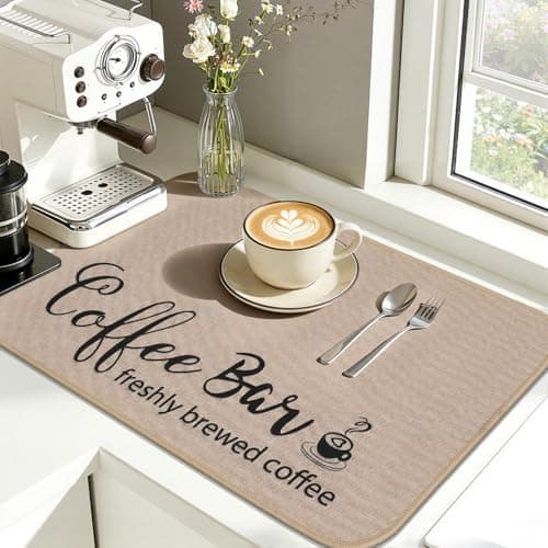 Findosom Dish Drying Mat, 12"x 20" Super Absorbent & Hide Stain Coffee Mat, Cuttable Drying Mat for Kitchen Counter, Coffee Bar Accessories, Under Dish Rack, Coffee Maker, Espresso Machine, Linen - Image 1