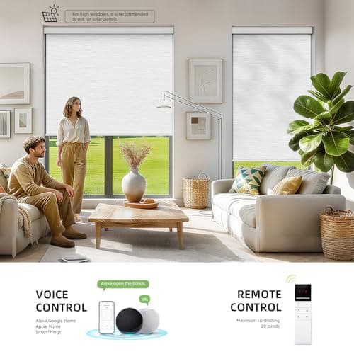 ZSTARR Motorized Blackout Window Blinds Customize Width(21-97 in) Remote Control Wireless and Rechargeable Roller Shades Blinds for Windows, Office,Home, Hotel, Club, Restaurant (Full Blackout White) - Thumbnail 2