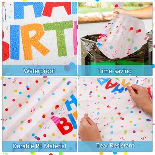 NatNarr 3 Pack Plastic Birthday Tablecloth, 54 x 108 Inch Disposable PE Happy Birthday Tablecloth Waterproof Rectangle Birthdays Party Table Cover for Birthdays Party Decorations - Thumbnail 5