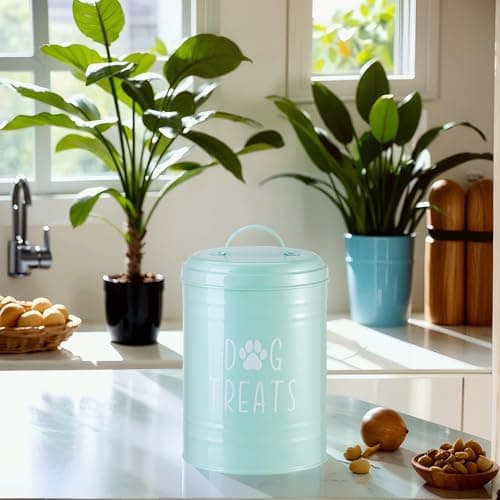 Dog Treat Container Airtight, Dog Treat Jar Set of 2 with Lid - 9x5.5''&7x4'' Metal Dog Cookie Jar for Farmhouse Kitchen Counter, Green Pet Treat Container, Dog Treat Storage Container for Dogs, Cats - Thumbnail 6