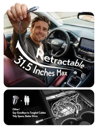 LISEN Car Charger USB C Fast Charge, Retractable Car Charger USB C [98% Space-Smart] Valentines Day Gifts Car Accessories for Him Her Women Men Phone Type C Car Charging for iPhone 17 16 15 Samsung - Thumbnail 5