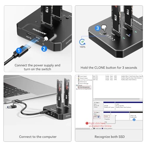 ANYOYO NVMe SSD Cloner, Tool-Free Offline M.2 Duplicator with Aluminum Case, LED Progress Indicator, 20Gbps USB-C 3.2 SSD Reader, SSD to USB Adapter for PCIE NVMe SSD Supports M/B&M Key - Thumbnail 5