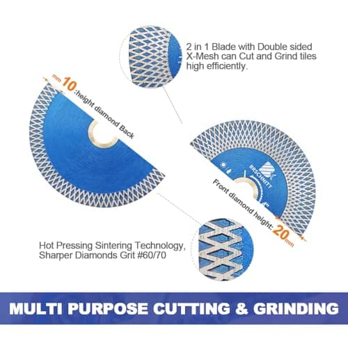 Diamond Porcelain Tile Saw Blade - BRSCHNITT 5" Super Thin Diamond Cutting Grinding Disc with X Teeth Arbor 7/8“-5/8“ for Ceramic Tiles,Granite,Marble Angle Grinder Circle Saw Blade - Thumbnail 5