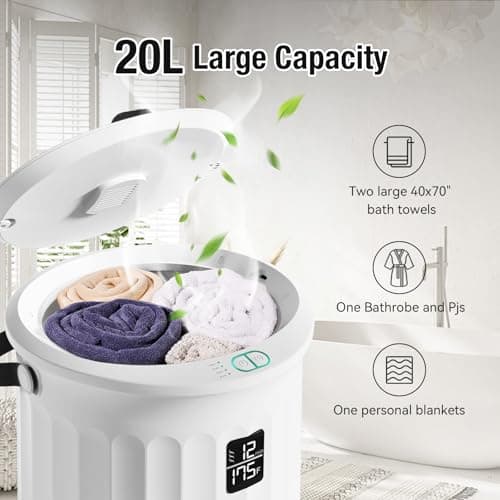 Heated Towel Warmer for Bathroom, Large Towel Warmer with Heating Timer, LED Display, Auto Shut-Off, Safety Lock, Towel Warmer Fits Two 40"x70" Oversized Towels, Bathrobes, Blankets - Black - Thumbnail 3