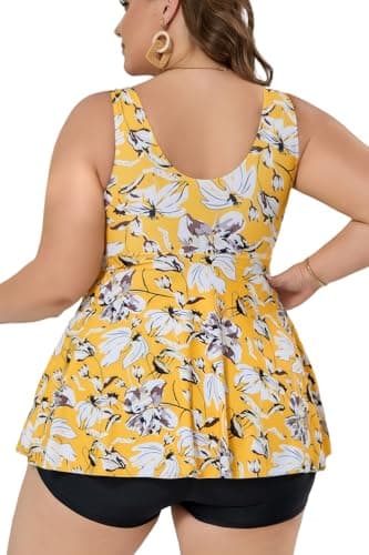 COCOPEAR Plus Size Swimsuit for Women Crossover Swim Dress 2 Piece Swimsuit for Women Tankini Bathing Suits - Thumbnail 4