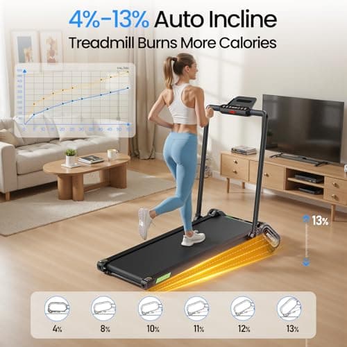 FINEHORSE Walking Pad Treadmill with 13% Auto Incline, 6 in 1 Under Desk Treadmill, 6-Level Incline Treadmills, 2.5HP Portable Treadmills for Home with 330LBS Capacity, LED Display, Remote Control - Thumbnail 2