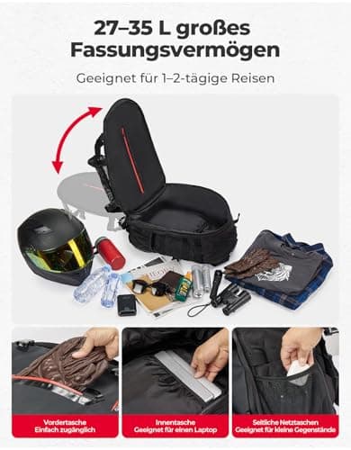 KEMIMOTO Motorcycle Helmet Backpack, 35L Storage Bag with Expandable Hidden Net for Full Face Helmet, Riding & Daily Commute Gift for Men - Thumbnail 2
