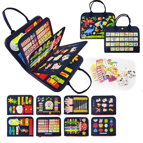 LearnToy Montessori Busy Board for Boys 3 4 5 Year, Sensory Toys for Toddlers 3-6, Ideal for Travel and Preschool - ABCs, 123s, Shapes, Colors, Animals, Weather, Birthday Gifts