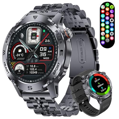 LIMIGE Military Smart Watch for Men, 1.43'' AMOLED Rugged Smart Watch with 600mAh Battery/Heart Rate/Blood Pressure/Sleep Monitor,IP68 Waterproof Fitness Tracker Watch for Android iPhone Black