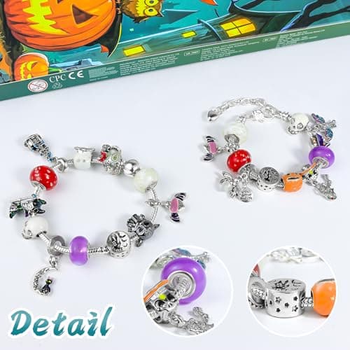 2026 Advent Calendar Halloween Christmas 24 Day Countdown Calendar with DIY Glow in the Dark & Cat's Eye Beaded Bracelet, Surprise Halloween Christmas Jewelry Gift for Kids Girls Daughter Niece Granddaughter - Thumbnail 4