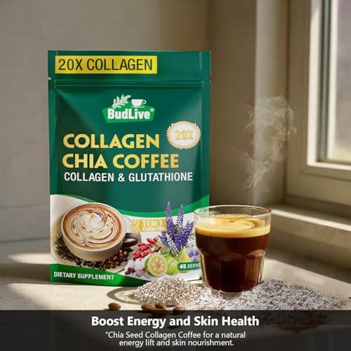 20X Collagen Chia Coffee, 11 in 1 Coffee Mix with Collagen & Chia Seeds, Goji Berry, Supports Hair, Skin & Nails, Sugar Free, Vegan, 45 Servings (9.8Ounce (Pack of 2) - Thumbnail 4