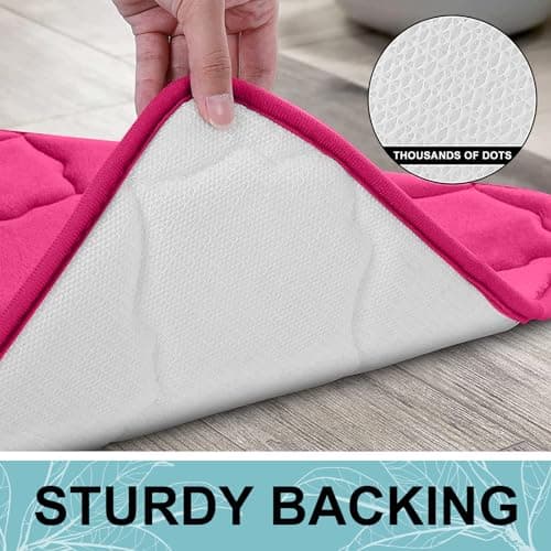 OLANLY Memory Foam Bath Mat Rug 44x24, Ultra Soft and Absorbent Bathroom Rugs, Non-Slip, Comfortable, Machine Washable Bath Carpet for Bathroom Floor, Tub, Shower and Home Decor Accessories, Deep Pink - Thumbnail 4