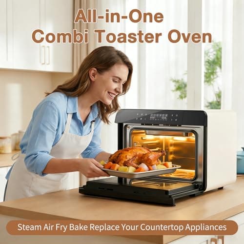 ROBAM Toaster Air Fryer Combi Oven, Countertop Steam Oven 14-in-1 with Convection Steam Roast & Bake, Multi-Stage Cooking, Self-Clean, 7 Modes, 30 Built-In Recipes, for Kitchen Pizza Baking (White) - Thumbnail 2