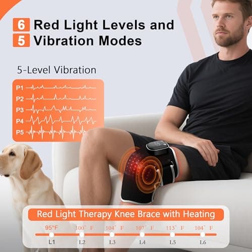 RAYOCON Red Light Therapy for Knee: Knee Massager with 6 Heat and 5 Vibration Cordless Rechargeable Electric Heated Knee Brace Gifts for Men Women - Thumbnail 3