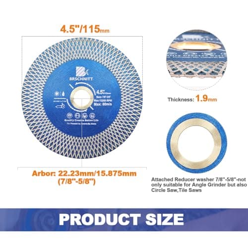 Diamond Porcelain Tile Saw Blade - BRSCHNITT 2pcs 4.5" Super Thin Diamond Cutting Grinding Disc with X Teeth Arbor 7/8“-5/8“ for Ceramic Tiles,Granite,Marble Angle Grinder Circle Saw Blade - Thumbnail 2
