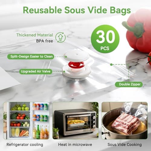 JVGTH Handheld Vacuum Sealer (Food Storage):Compact Vacuum Sealer Food, 80kPa Suction, 1800 mAh Battery, 30 Reusable Sous Vide Bags, Preserve 6X Freshness For Kitchen, BBQ, Travel. - Thumbnail 5