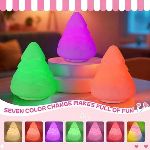 loatme Night Light for Kids, Rechargeable Dimmable Silicone LED Nightlight with 7 Colors, Baby Nursery Night Lamp, Touch Squishy Lamp, Cute Gifts for Girls, Boys, Toddler Room Decor, Christmas Tree - Thumbnail 2