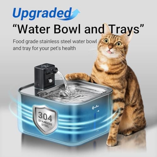 DownyPaws Cat Water Fountain Stainless Steel Wireless, 101 oz/3L FurSink Cordless Water Fountain for Cats, Battery Operated Cat Fountains for Drinking with Motion Sensor, Easy Clean, Black - Thumbnail 2