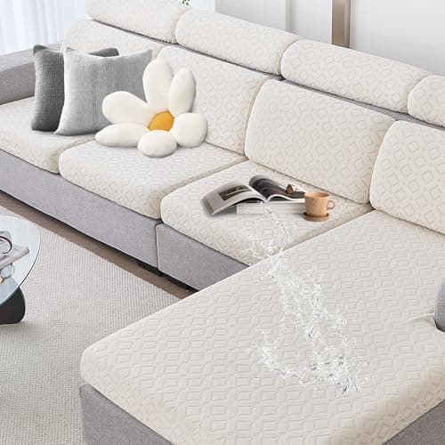 Genina Couch Cushion Covers Waterproof, Stretch Sectional Couch Covers, Sofa Cushion Cover Washable, Non Slip Magic Sofa Cover with Elastic Bottom and 2 Straps, Pet-Friendly (Single Seat Cover) - Image 1