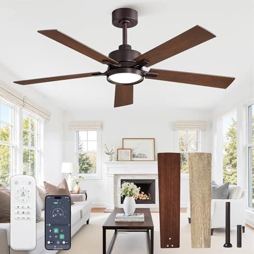 Glowivia 42 Inch Ceiling Fan with Lights and Remote, Smart APP Control, Dimmable with All-Setting Memory, Quiet DC Motor Reversible Blades, Damp Rated Modern Ceiling Fan for Bedroom Patio Living Room - Image 1